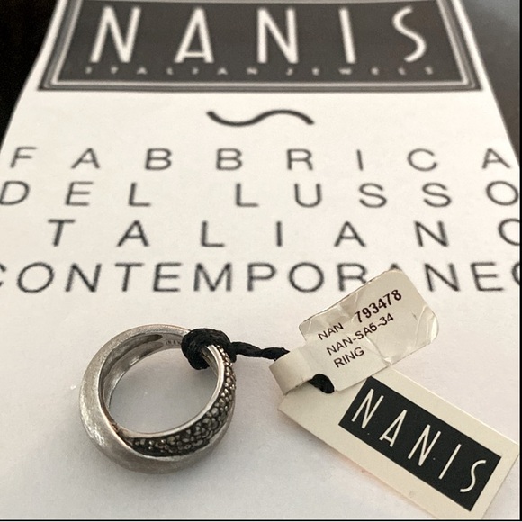 NWT NANIS Jewelers Brushed Sterling Silver and gemstone Cross Over Ring |Size 7 - Picture 9 of 13